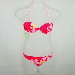 Agua Doce Bikini 2-pc  Brazilian Red Pink Floral Print Hipster